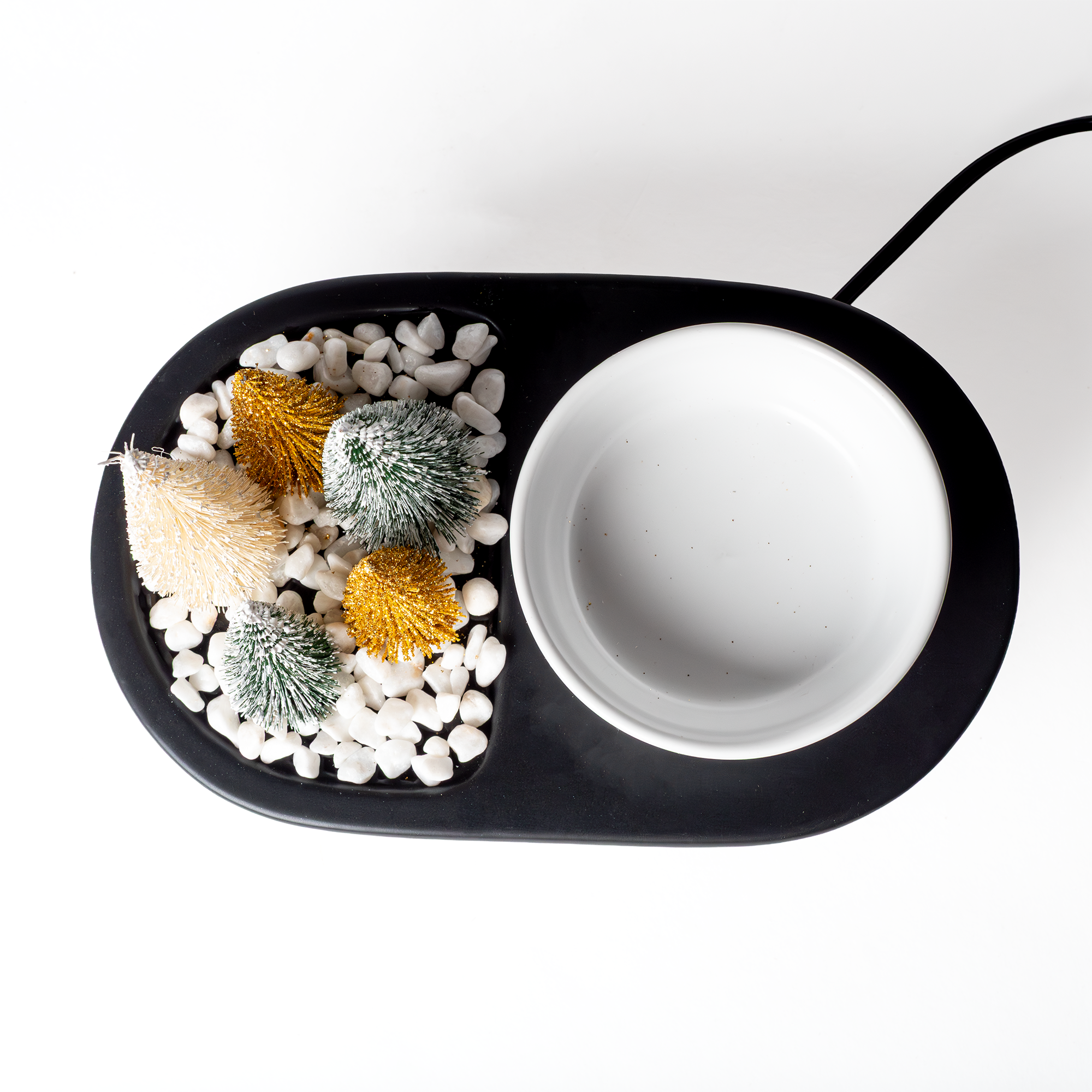 Top view of Bottle Brush Tree Wax Warmer showing 36‑inch cord with roller switch