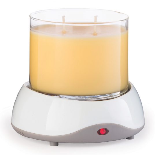 Close‑up of warming plate on Original Warmer with Auto Shut‑Off and melting candle