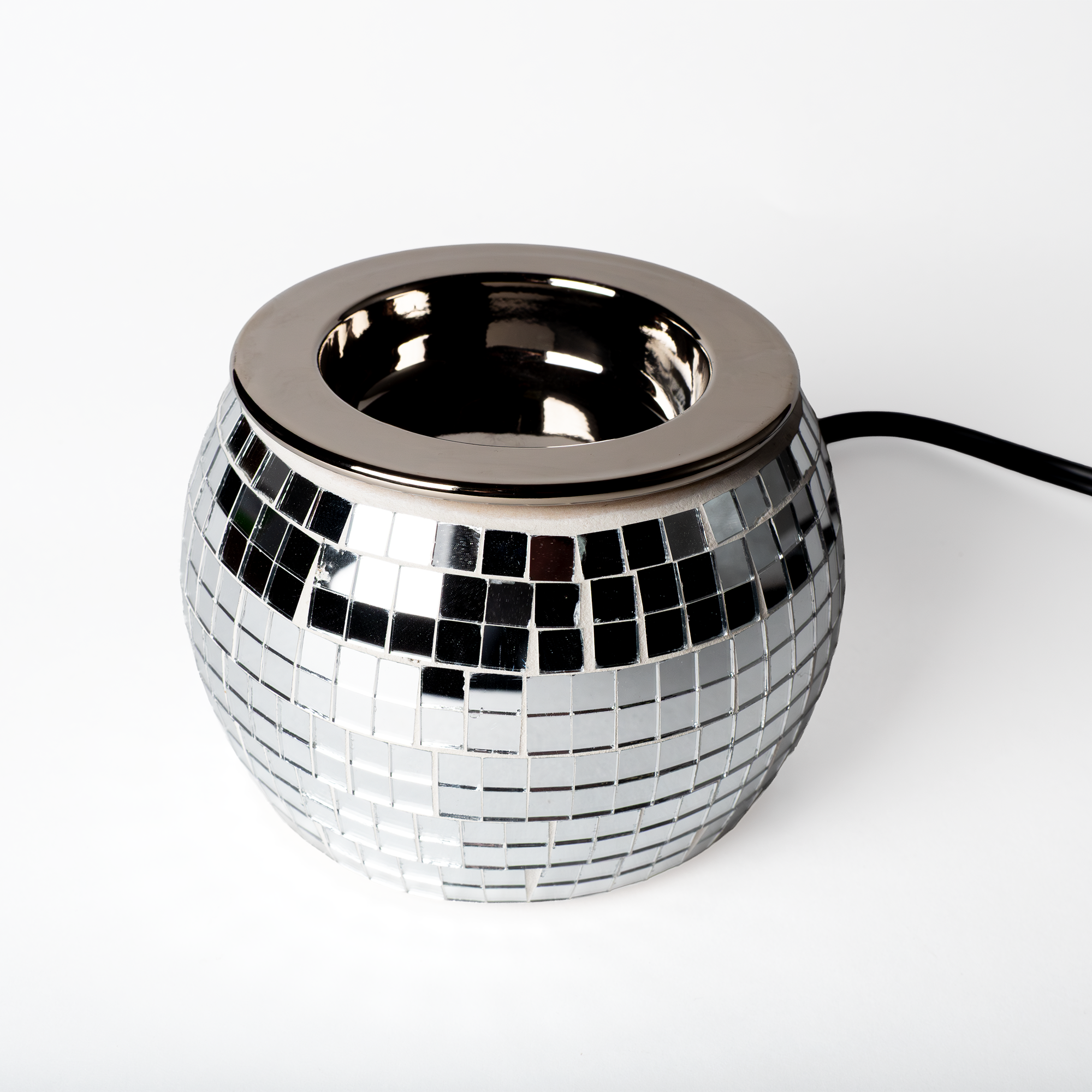 Detail of chrome finish and roller switch cord of Disco Ball Wax Warmer
