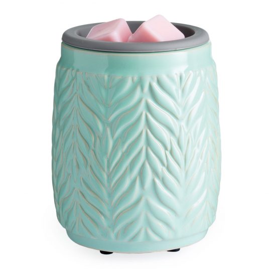 Close-up of the Mint Leaf Flip Dish Wax Warmer’s textured ceramic surface and flip-dish insert
